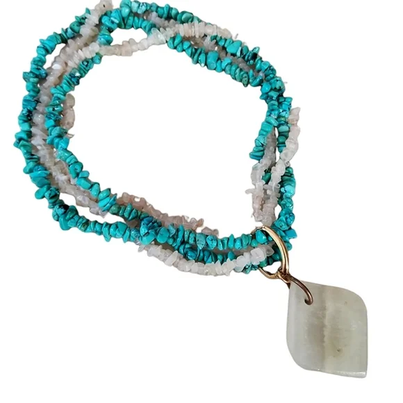 Vintage Boho Turquoise Agate & Moonstone Necklace - Picture 4 of 15